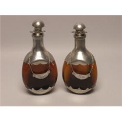Pr of Brown Pewter Mounted Decanters