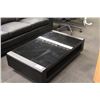 Image 1 : BLACK GLASS TOP 4' WOOD FRAME RECEPTION COFFEE TABLE