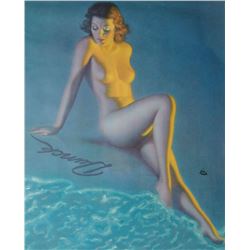 XL Vintage Framed Nude Pin-Up EARL MORAN A Mere Maid