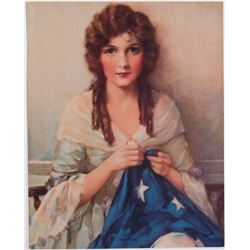 Vintage 1930 Print J K HARE Betsy Ross w/ American Flag