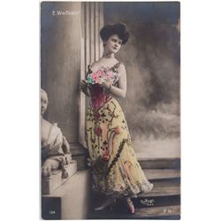 French Girl Antique Reutlinger Tinted Postcard RPPC