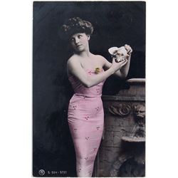 German Girl Antique Hand Colored Postcard RPPC