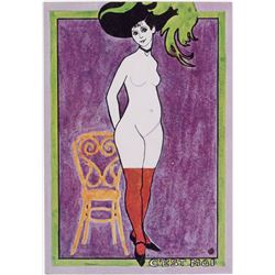 Large Vintage French Postcard POSING NUDE SHOWGIRL