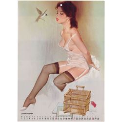 1964 FRITZ WILLIS Risque Pin-Up Calendar Page - Brown & Bigelow