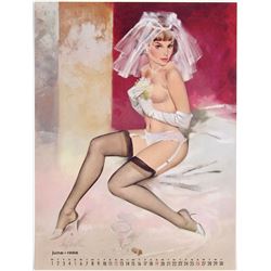 1966 FRITZ WILLIS Topless Pin-Up Calendar Page - Brown & Bigelow