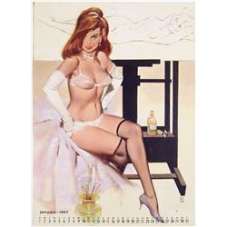 1967 FRITZ WILLIS Risque Pin-Up Calendar Page - Brown & Bigelow