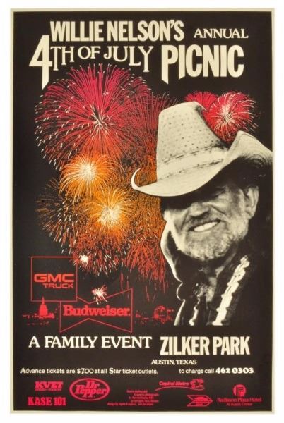 Willie Nelson's 4th Of July Picnic Poster 1990
