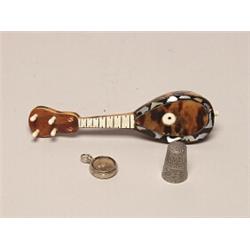 Miniature Antique Mandolin, Thimble & Compass
