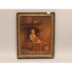 19th C oilette After Devaux Inscribed Reverse