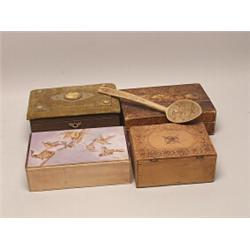 3 Old Russian Woodburnt Souvenir Boxes