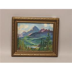 R McMullen Oil on Board   Mountain Vista