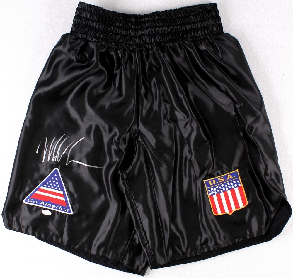 Mike Tyson Signed Custom "USA" Boxing Shorts (JSA COA)