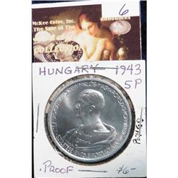 1943BP Hungary 5 Pengo. Proof. KM 523. Proof. Restrike.