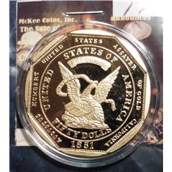 1851 U.S. Assay Fifty Dollar Gold Slug Replica. Material: Cu, layered in 24k Gold; Quality: Proof; D