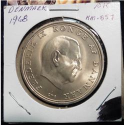 (ND)1968(h) C; S Denmark 10 Kroner .800 fine silver. Wedding of Princess Benedikte. Lightly toned BU