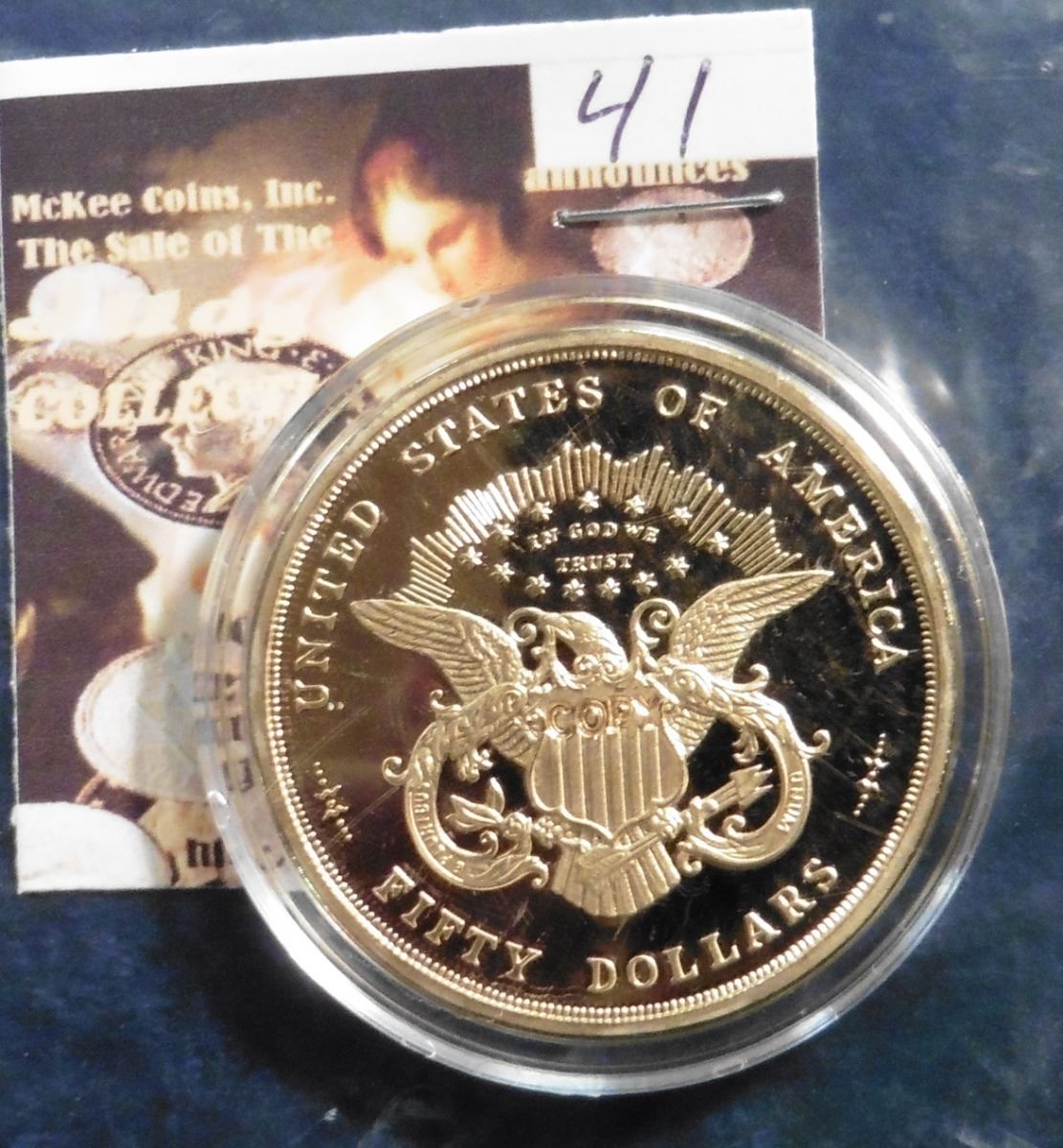 1877 U.S. Fifty Dollar Gold Piece Replica. Material Cu, layered in 24k