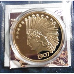 1907 Indian Head Eagle Gold Piece Replica. Material: Cu, layered in 24k Gold; Quality: Proof; Diamet