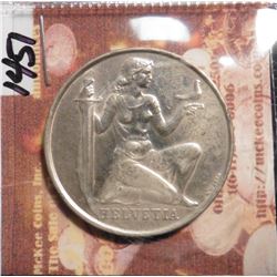 1936B Switzerland Five Francs Confederation Armament Fund. KM41. Brilliant Unc. KM catalog value is 