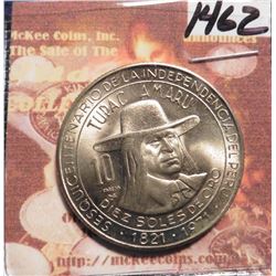 1971Lima Peru 10 Soles KM255. 150th Anniversary of Independence. Gem BU.