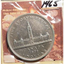 1939 Canada Parliamentary Silver Dollar. KM # 38. EF.