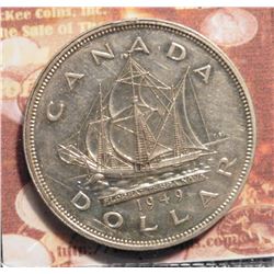 1949 Canada Silver Dollar. AU. "The Matthew, John Cabot's ship. KM47.