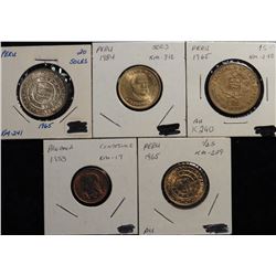 1953 Panama One Centesimo. KM17. Brilliant Unc.; 1965 Peru 1/2 Sole BU KM239; 1965 Peru 1 Sole KM240