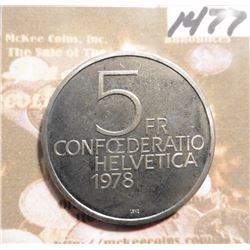1978 Switzerland 5 Francs. KM56. 150th Anniversary of the Birth of Henry Dunant. Proof. 60,000 mtg. 
