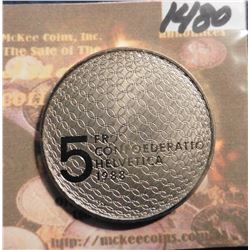 1988B Switzerland 5 Francs. KM67. Olympics Dove and Rings. BU. KM $12.00.