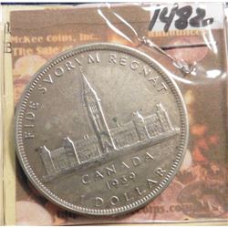 1939 Canada Parliamentary Silver Dollar. .800 fine Silver. KM # 38. AU 50.