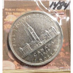 1939 Canada Parliamentary Silver Dollar. .800 fine Silver. KM # 38. AU 50.