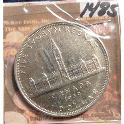 1939 Canada Parliamentary Silver Dollar. .800 fine Silver. KM # 38. AU 50.