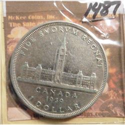 1939 Canada Parliamentary Silver Dollar. .800 fine Silver. KM # 38. AU 50.