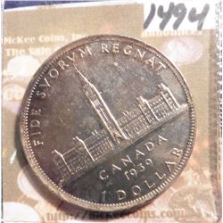 1939 Canada Parliamentary Silver Dollar. .800 fine Silver. KM # 38. Super Toned Brilliant Uncirculat