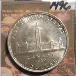 1939 Canada Parliamentary Silver Dollar. .800 fine Silver. KM # 38. Brilliant Uncirculated.