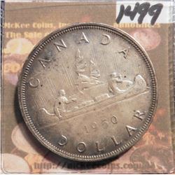 1950 Canada Silver Dollar. Original toned Unc. Three water lines.