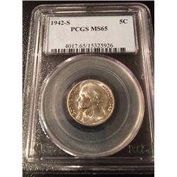 1942-S US Silver 5 Cent PCGS MS65