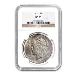 1922 $1 Peace Silver Dollar - NGC MS63