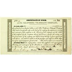 Alta California Telegraph Company Stock Certificate