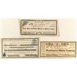 Three Different Grass Valley Mining Stock Certificates