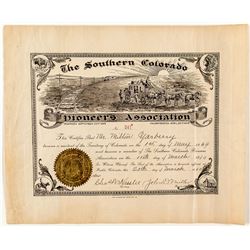 The Southern Colorado Pioneers Association Pictorial Membership Certificate 1910