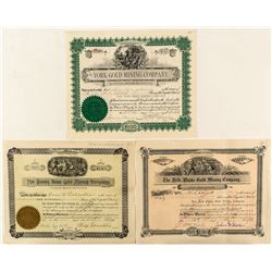 Three pre-1900 Colorado Gold Mining Stock Certificates