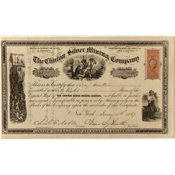 Rare Clinton Silver Mining Co. Stock Certificate w/ revenue stamp
