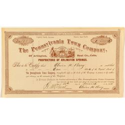 The Pennsylvania Town Company Stock Certificate (Proprietors of Arlington Springs, Colorado)