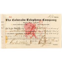 Colorado Telephone Company Stock Certificate, 1893 Signed by Henry R. Wolcott