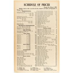 Durango, Colorado Broadside for Blacksmiths' Schedule of Prices, 1909