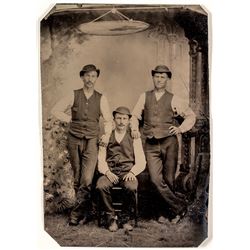 Tintype of 3 Western Gents Dressed in Vests and Derby Hats