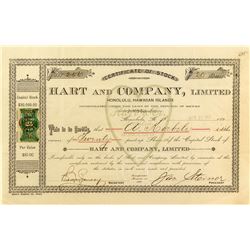 Hart & Company Stock Certificate with Hawaiian Revenue Stamp (Candy & Ice Cream)