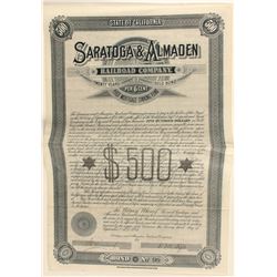 Saratoga & Almaden Railroad Co. $500 Gold Bond