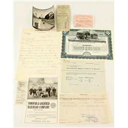 11 Tonopah and Goldfield Railroad pieces: photograph, freight bills, tickets, correspondence