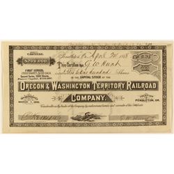 Oregon & Washington Territory Railroad Co. Stock Certificate